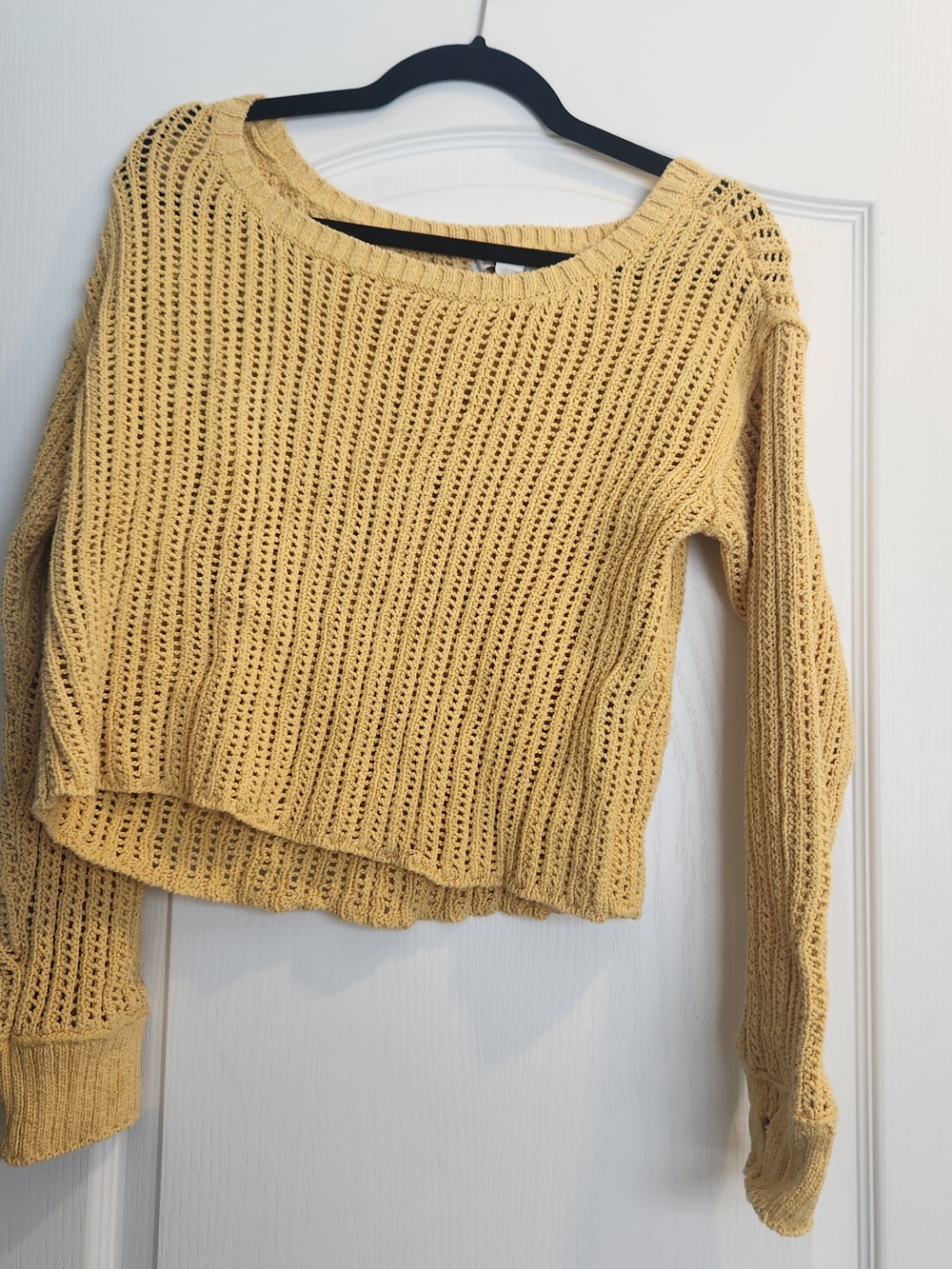 American Eagle Outfitters Open-Knit Cropped Sweater in Mustard S Euc